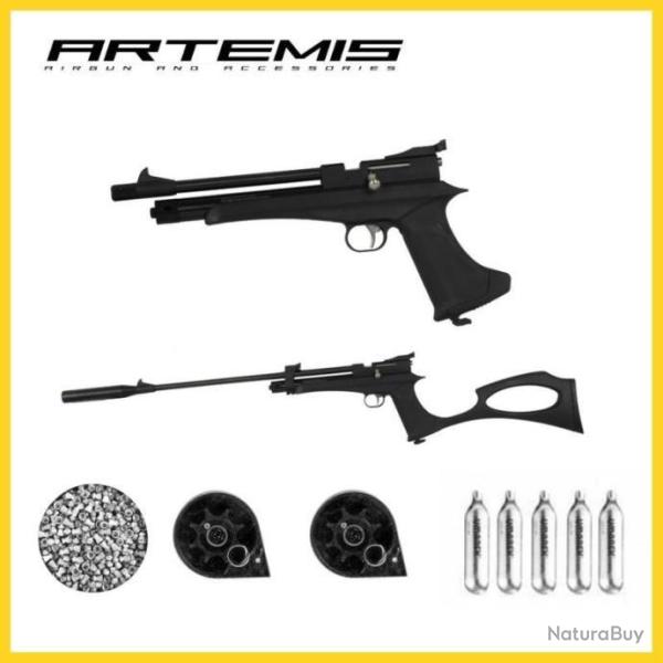 Pistolet Carabine ARTEMIS CP2 cal.5.5 - 10 JOULES CO2 + bo�te de plombs  + 5 Co2 Gamo + 2 barillets1