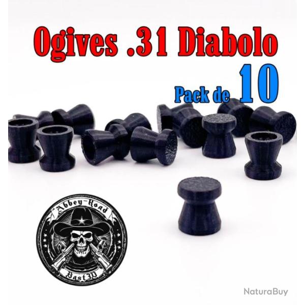 Balle tir r�duit .31 ogive diabolo plastique - Pack de 10 - Bast3D