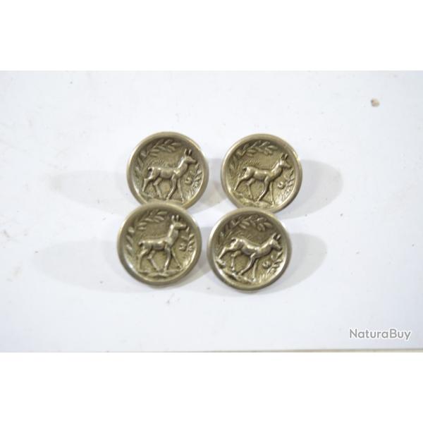 Lot 4 boutons anciens aluminium, chasse chasseur cerf biche chevreuil, ann�es 1920 - 1950. 22mm