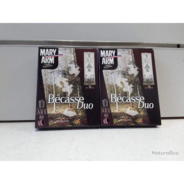 LOT DE 50 CARTOUCHES MARY ARM BECASSE DUO BOURRE GRASSE  ARX CAL12 36G   8 + 10