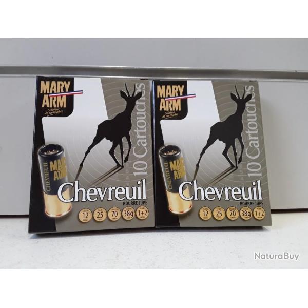 LOT DE 20  CARTOUCHES MARY ARM CHEVREUIL BOURRE JUPE CAL12 38G EN 1ET 2 MELANGE
