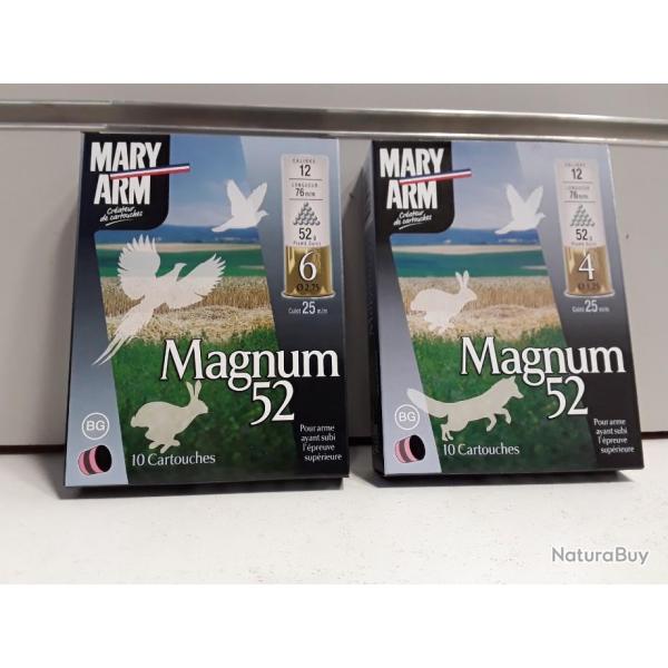 LOT DE 20 CARTOUCHES MARY ARM MAGNUM 52 BOURRE GRASSE CAL12