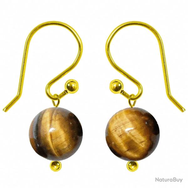 Boucles d'oreilles pendantes dor�es perle oeil de tigre