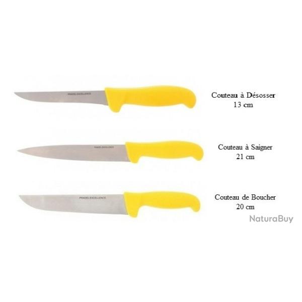 Lot de 3 couteaux (1 x 13 cm dsosser, 1 x 10 cm , 1 x 21 cm saigner