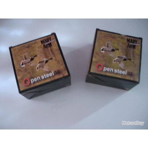 1 CARTON DE 250 CARTOUCHES (MARY ARM) CAL.12- OPEN STEEL  ACIER 32GR B JUPE N 6