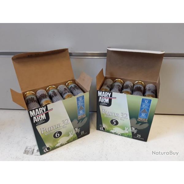 LOT DE 100 CARTOUCHES MARY ARM PUMA 32   CAL12   32G BOURRE GRASSE