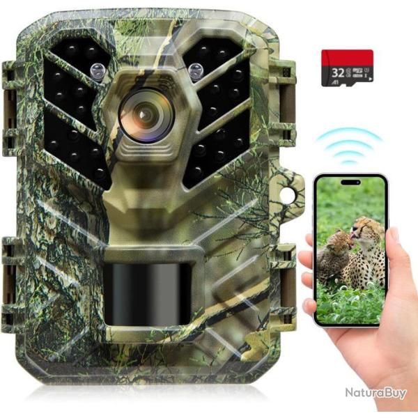 Cam�ra de Chasse WIFI Bluetooth 32MP 1080P 850nm LED Mini Size IP66 + carte 32GO