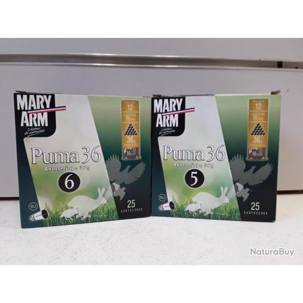 LOT DE 250  CARTOUCHES MARY ARM PUMA 36   BOURRE JUPE   36G CAL12