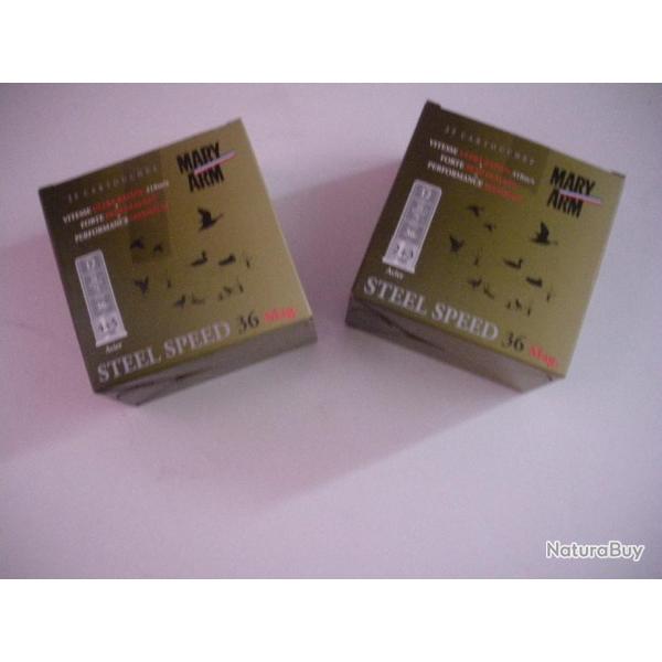 LOT DE 100 CARTOUCHES ACIER  (MARY ARM) CAL.12- STEEL 36 MAGNUM CH 76-