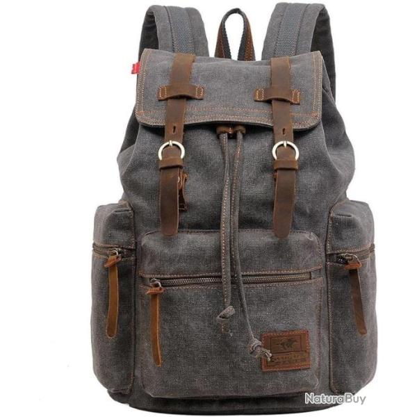 Sac � Dos en Toile et Cuir Chasse vintage Sac � bandouliere Multi poche Randonn�e Camping unisexe