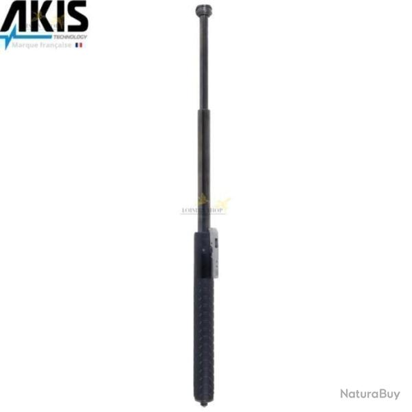 Matraque automatique en acier tremp� 52,5cm brise vitre, clip ceinture, �tui AKIS (marque fran�aise)