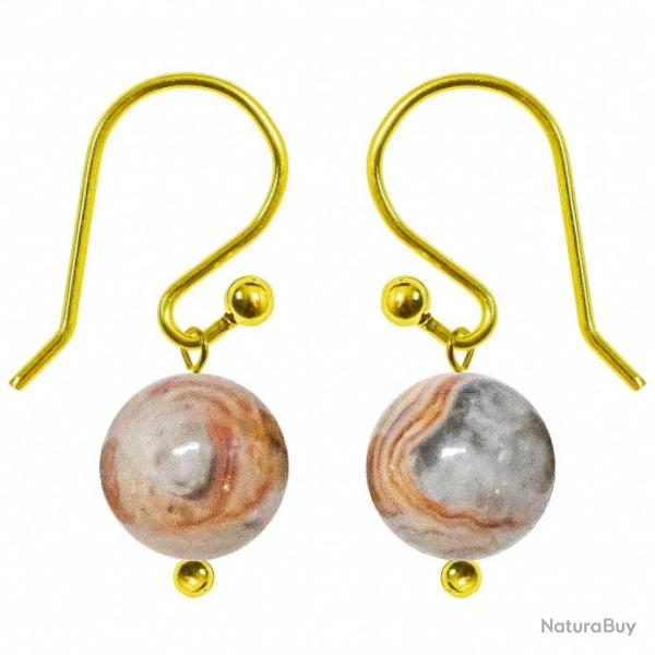 Boucles d'oreilles pendantes dor�es perle agate crazy lace