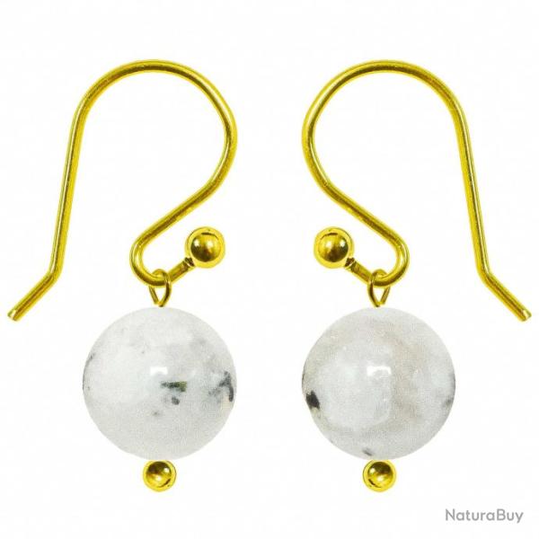 Boucles d'oreilles pendantes dor�es perle pierre de lune blanche
