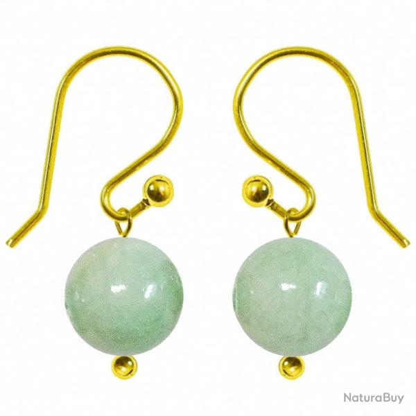 Boucles d'oreilles pendantes dor�es perle jade vert
