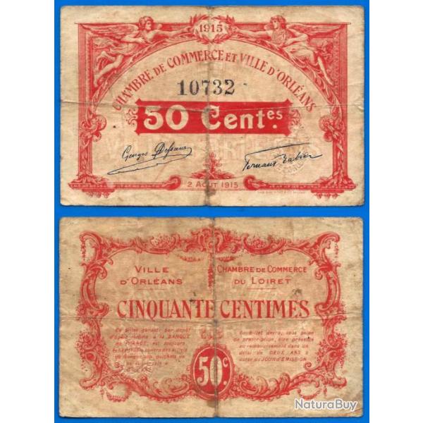 Orleans 50 centimes Chambres des Commerces 1915 Billet Loiret