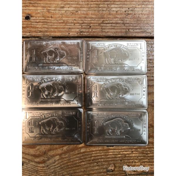 6 Lingots de 1 Troy once de titane. Collection placement survivalisme