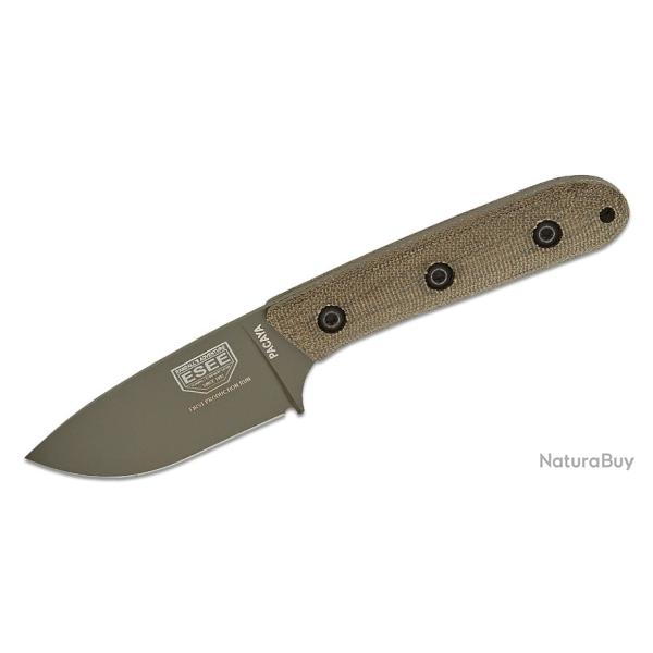 Couteau ESEE Pacaya Olive Manche Micarta Lame Acier CPM-3V Cerakote Etui Kydex Clip USA ESPACAYA3VOD