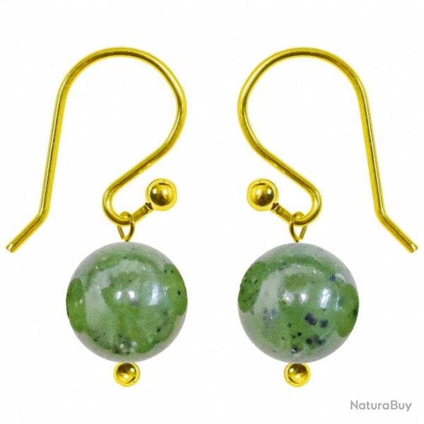Boucles d'oreilles pendantes dor�es perle jade n�phrite