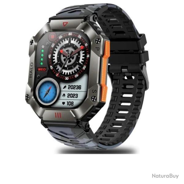 Montre Num�rique Militaire Ultra Robuste Boussole Piste GPS M�t�o 2024 Sport - Camouflage Black
