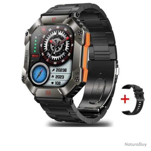 Montre Num�rique Militaire Ultra Robuste Boussole Piste GPS M�t�o Black steel strip