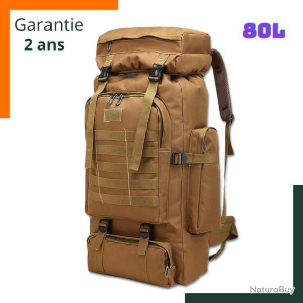 Sac � dos tactique 80 L - Grande capacit� - Imperm�able - Tan - Garantie 2 ans