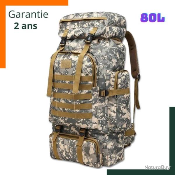 Sac � dos tactique 80 L - Grande capacit� - Imperm�able - Camouflage gris - Garantie 2 ans