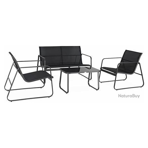Salon de Jardin en m�tal et textil�ne pour 4 Personnes. Noir LIVRAISON OFFERTE