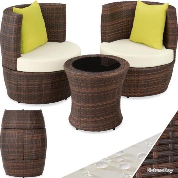 Salon de Jardin Marron Encastrable - Fauteuil Salon - Table de Jardin - Coussins LIVRAISON GRATUITE