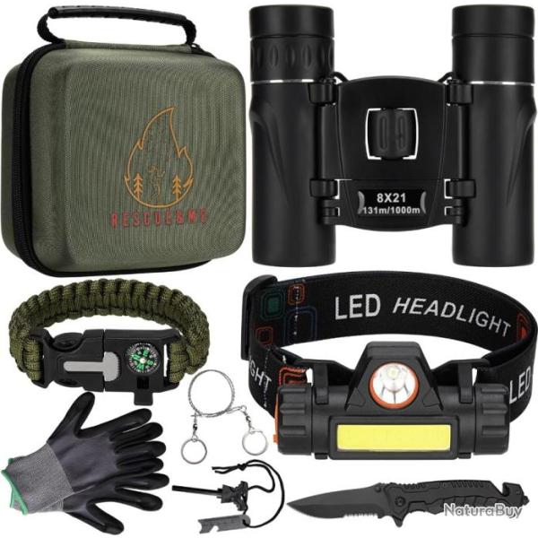Kit de Survie Bivouac Sac de Survie Jumelles Lampe Frontale Randonn�e Chasse P�che Camping