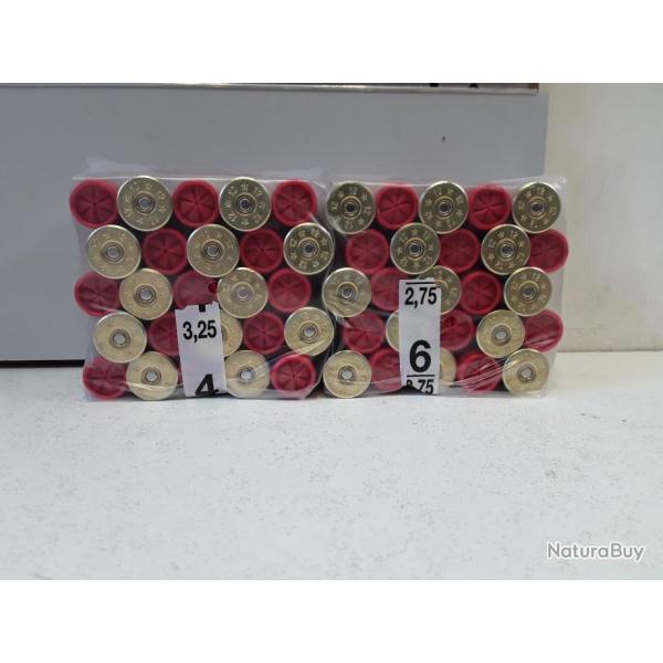 LOT DE 250 CARTOUCHES PAGERIE "LA ROUGE" CAL12 36G BOURRE JUPE 70MM