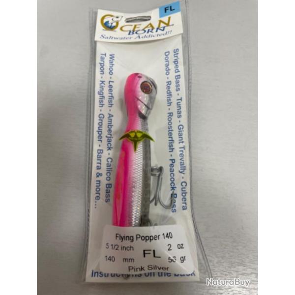 !! LEURRE OC�AN BORN FLYING POPPER 140FL COL PSV PINK SILVER