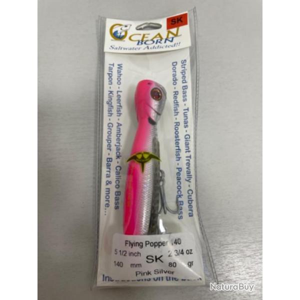 !! LEURRE OC�AN BORN FLYING POPPER 140SK COL PSV PINK SILVER