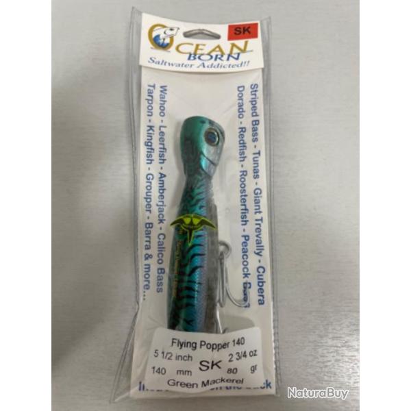 !! LEURRE OC�AN BORN FLYING POPPER 140SK COL GMK GREEN MACKEREL