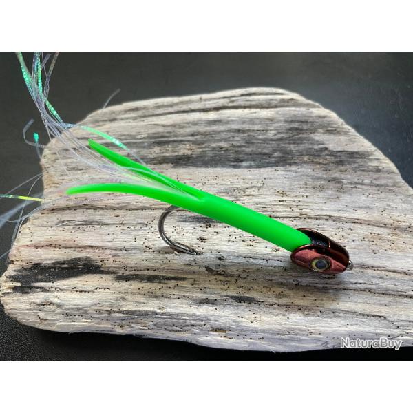 leurre Perrot Quimperloise vert fluo T�te plomb�e marron