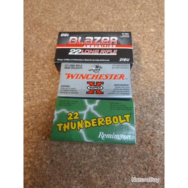 1 boite  Remington  Thunderbolt+1 boite de blazer +1 booite de winchester  cal.22lr