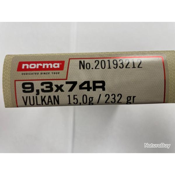 NORMA CAL 9.3X74R VULCAN 15G BOITES DE 20 BALLES (VENDU PAR 2 BOITES)FRAIS DE PORT OFFERT.