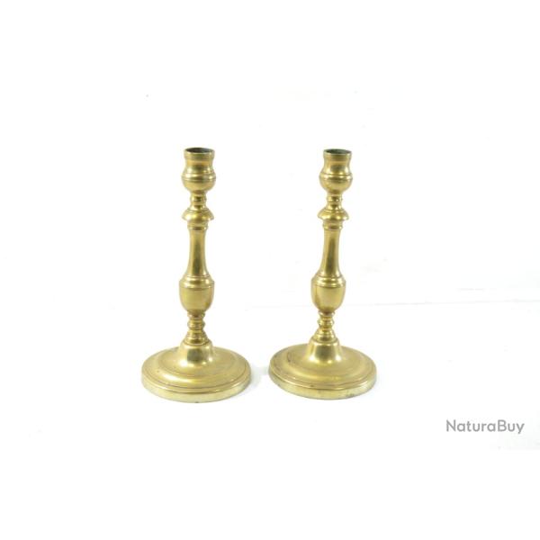 Paire de bougeoirs en laiton 19e Si�cle, id�al reconstitution Premier Empire Napol�on 1er d�coration
