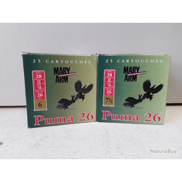LOT DE 100 CARTOUCHES MARY ARM PUMA 26 CAL28 26G BOURRE JUPE