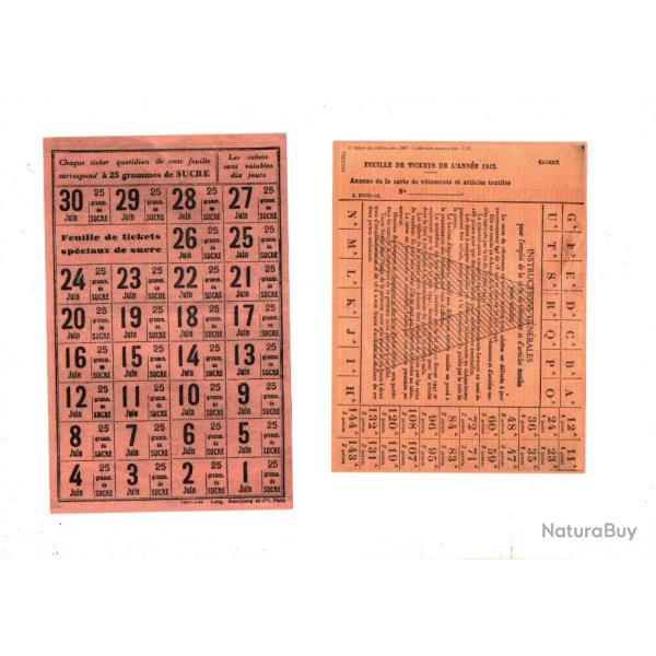 wwII, tickets de rationnement  sucre et textile fac-simil�s tr�sors du patrimoine
