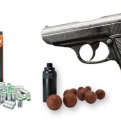 Pack d&eacute;fense Pistolet &agrave; blanc Kimar Lady r&eacute;plique Walther PPK + embout self Gomm + 10 munitions GOMM