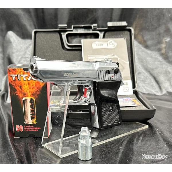 DESTOCKAGE - Pack "Pistolet Ekol Lady Chrome 9mm PAK + 50 Munitions balles � Blanc"