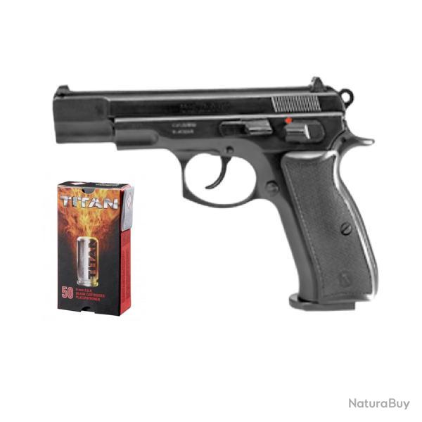 Pack Pistolet � blanc + Munitions - Kimar 75 Noir cal 9mm PAK - R�plique CZ75