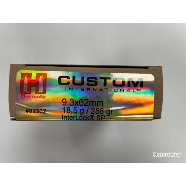 VENTE FLASH HORNADY 9.3X62 INTERLOCK 18.5GR BOITE DE 20 BALLES(VENDU PAR 2 BTES�FRAIS DE PORT OFFERT