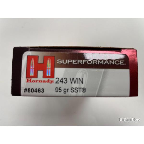 HORNADY 243 WIN SST 95GR BOITE DE 20 BALLES(VENDU PAR 2 BOITES�