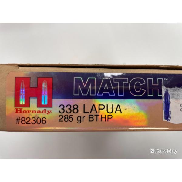 HORNADY 338 LAPUA BTHP 285GR BOITE DE 20 BALLES(VENDU PAR 2 BOITES�