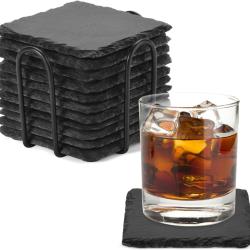 Dessous de verre carr&eacute; x12 en ardoise de 10 cm avec support &agrave; personnaliser