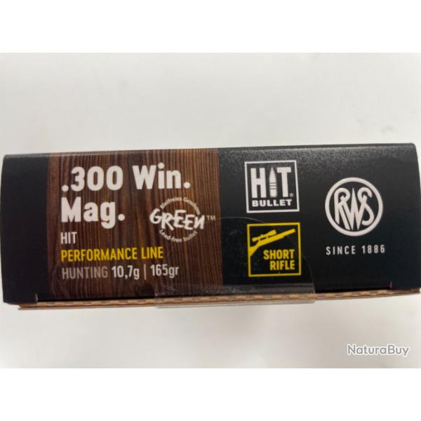 RWS 300 WIN HIT SHORT GREEN 10.7G BOITE DE 20 BALLES(VENDU PAR 2 BOITES)
