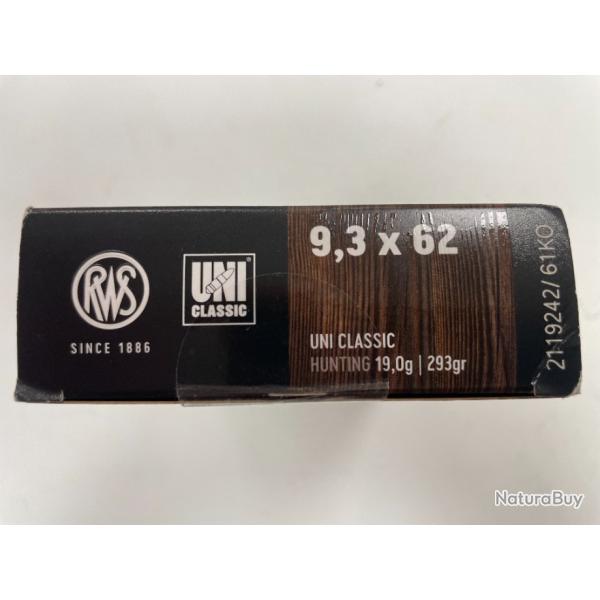 RWS 9.3X62 UNI CLASSIC 19G BOITE DE 20 BALLES(VENDU PAR 2 BOITES)