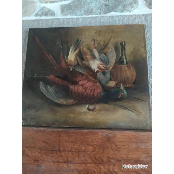Tableau nature morte xix huile sur toile aux gibiers