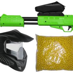 Marqueur Blaster Kids Gotcha Gun / Fusil cal. 50 (0,5 J) avec chargeur, masque et 500 billes de pein